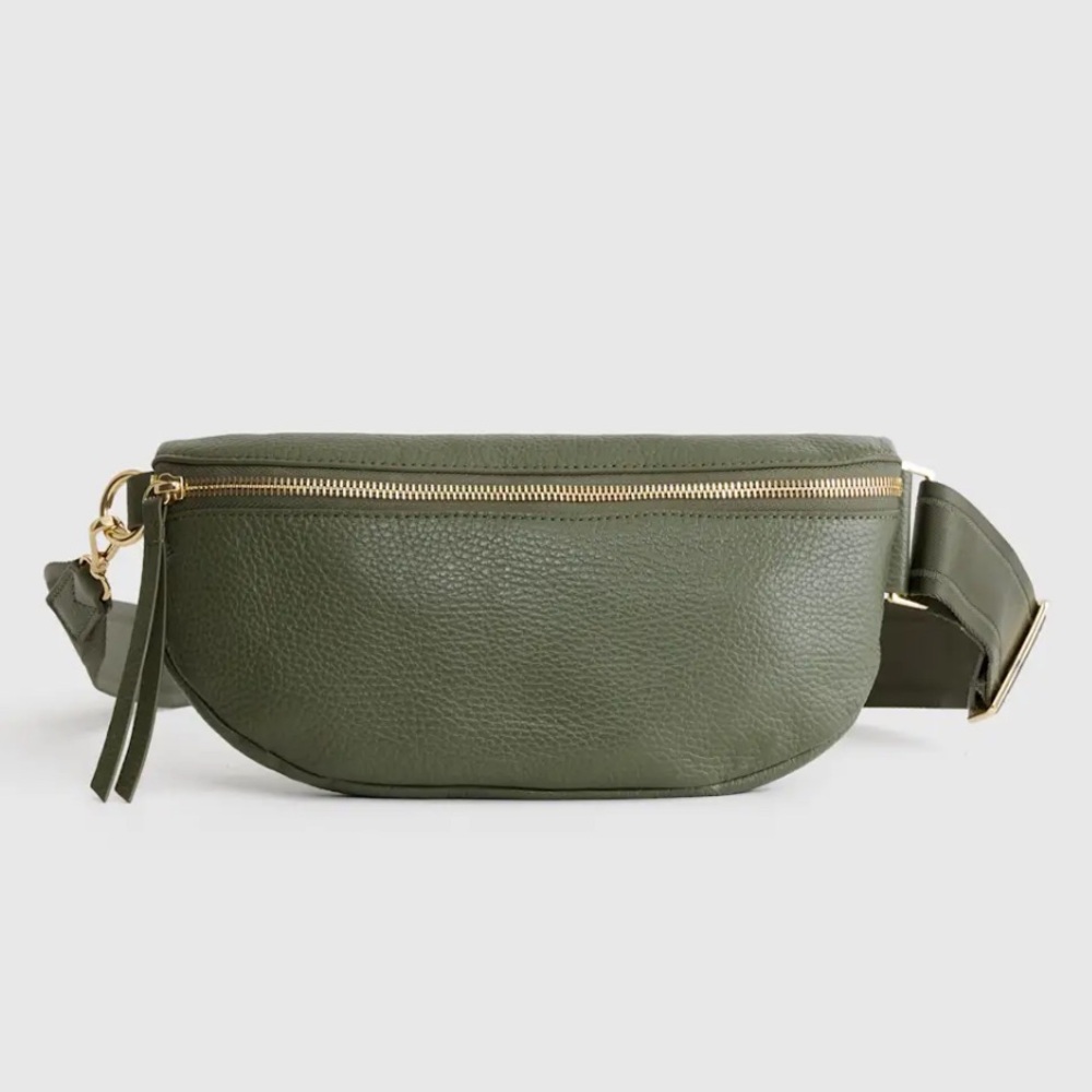 Quince Italian Pebbled Leather Sling Bag in Olive